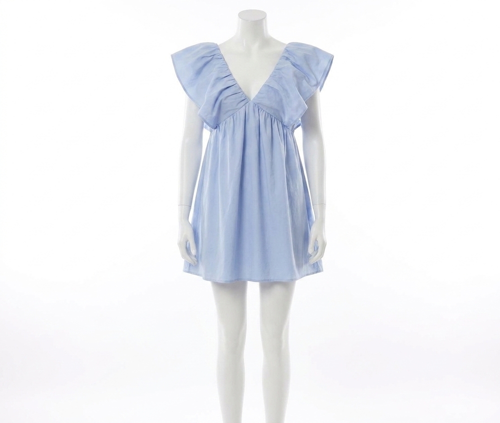 NEW DAY + MOON puff sleeve baby doll mini dress in sky blue
